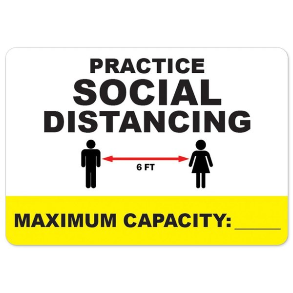 Signmission PSA Practice Social Distancing Maximum Capacity 18in X 12in Peel N Stick Wall Graphic, RD-1218-25510 OS-NS-RD-1218-25510